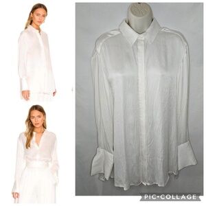 New Women Shona Joy Juliet Tuxedo Shirt Textured Button Up Ivory Cupro Viscose 4